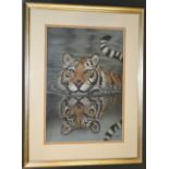C K Evans (contemporary) Tiger with Reflection signed, pastel,