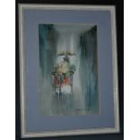 Impressionist School Figure on a Tricycle indistinctly signed, watercolour,