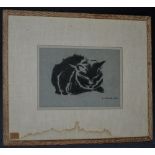 Francis Coote Lake Black Cat signed, charcoal and pastelm 14cm x 20.