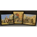 D Stevens A set of three, Moorish Town Scenes signed, dated 1933, watercolours, 24.