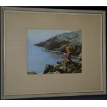 EW Shepherd Young Boy Looking Out To Sea signed, watercolour,