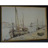 Frank Thirkettle (1849 - 1916) Moored Fishing Boats and Steamer signed, watercolour,