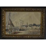French School (late 19th century) Harbour Scene indistinctly signed, watercolour and ink,