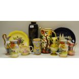 Ceramics - a pair of Noritake vases; Italian drug jar; Arthur Woods jug;