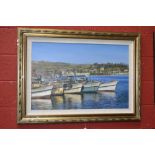 Prints and Pictures - a Sunny Harbour, oil on canvas, framed; another, The Glacial Lake,