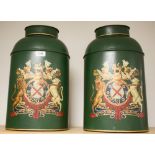 A pair of 19th Century style Toleware style tea canisters, Lion and Unicorn crest,
