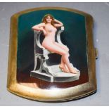 Erotica - an Edwardian style rounded rectangular silver colour metal cigarette case,