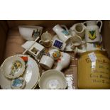 Goss Ware - the Little Brown Jug; a Chester Town crest cup; various saucers;