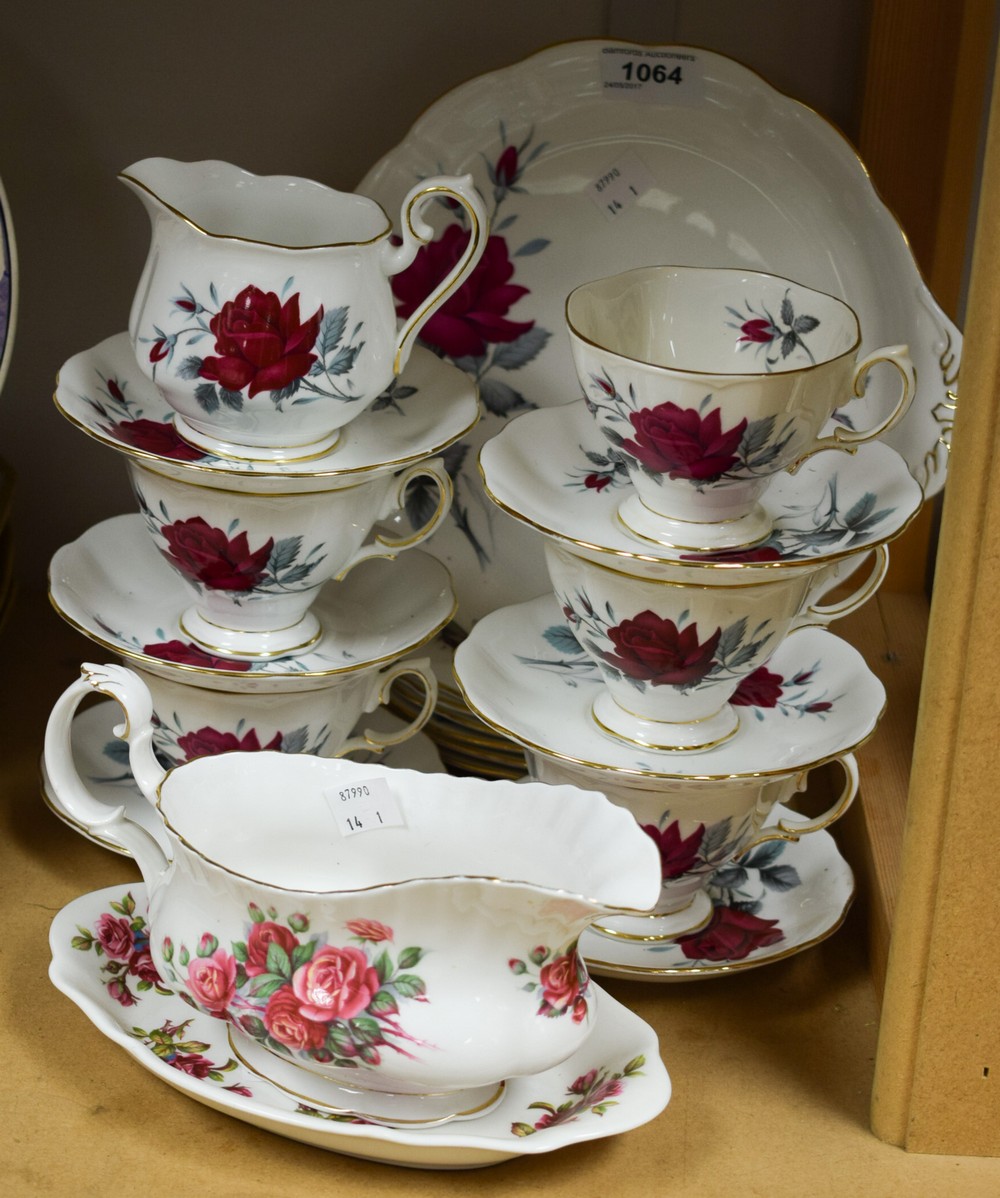 Royal Albert - a Sweet Romance tea service, five cups, six saucers,