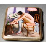 Erotica - an Edwardian style rounded rectangular silver colour metal cigarette case,