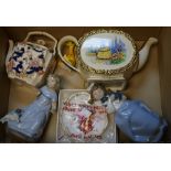 Ceramics - two Nao figures of young girls with puppies; Royal Crown Derby Posies pin dish,