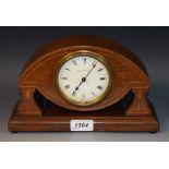 An Edwardian inlaid mahogany Art nouveau mantel clock, cream dial, Roman numerals,