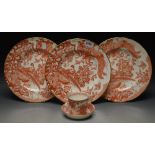 Royal Crown Derby Red Aves - three plates 27cm,