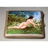 Erotica - an Edwardian style rounded rectangular silver colour metal cigarette case,