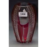 A Studio Glass compressed ovoid ruby overlaid vase, 18cm,