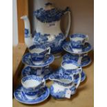 A Copeland Spode Italian pattern coffee set comprising coffee pot, six coffee cups and saucers,