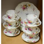 A Royal Crown Derby Posies pattern tea set, six cups, saucers,