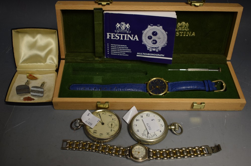 A Festina multichronograph gentleman's wrist watch, boxed; a Krug Baumen wristwatch,