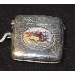 A silver rounded rectangular vesta case, Birmingham 1905,