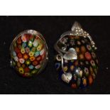 A sterling silver mounted millefiori cabochon pendant,