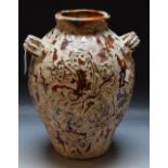 An antiquarian style twin-handled ovoid vase, impressed decoration,