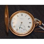 A Waltham gold plated hunter pocket watch, top wind,