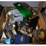 Boxes and Objects - an RMS Queen Mary handkerchief; Salters spring balances;