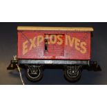 Bing O Gauge "Explosives" 4-wheeled Wagon finished in red,