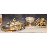 Silver Plated Ware - an entree dish and cover; oval meat plate; another,