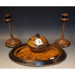 A painted wooden Art Nouveau dragon fly four piece dressing table set,