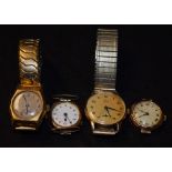 Watches - a J W Benson 18ct gold cased wristwatch, silvered dial, Arabic numerals,