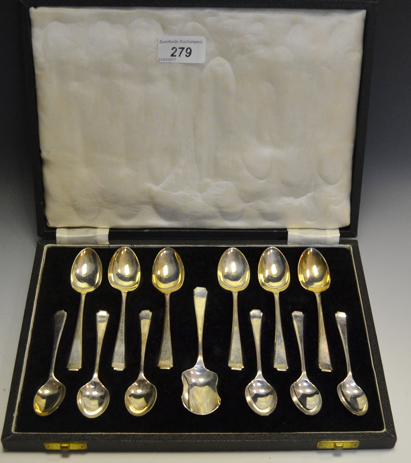 Silver - a cased set of serving spoons, Sheffield,