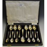 Silver - a cased set of serving spoons, Sheffield,