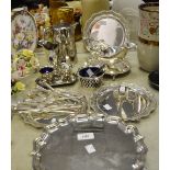 Silver Plated Ware - a silver plated card waiter pierced wavy border other; a hot water pot;