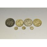 Coins - a Victorian 1889 crown; another, 1899; a double florin,