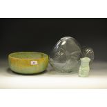 A Wadeheath pottery bowl; glass fish model;