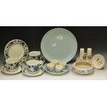 A Poole pottery plate; a Poole pottery condiment set; a Midwinter part tea service;