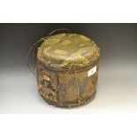 Tribal Art - an early 20th Century stretch python skin canvas drum