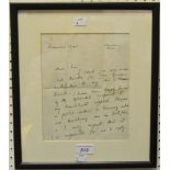 Social History - a facsmile letter from Clementine Churchill, 10 Downing St, November 1941,