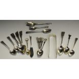 Silver Flatware - various dates including teaspoons; sugar tongs; butter knife ; etc 259g approx.