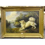 After 19th century School, a decorative picture of a Dog, oil print on canvas, 59cm x 85cm,