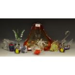 Decorative Glass - a French Rabbit model bubble inclusions; a sinuous glass bowl;