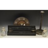 Ephemera - an 18th century wig stand; a travelling ink box; an offeratory plate;