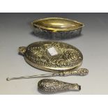 Silver - a Victorian cut glass and silver boat shape dressing table trinket box and cover,