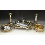 Silver Plated Ware - a pair of Old Sheffield plate Candlesticks;