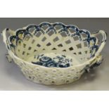 A Worcester blue and white Pine-Cone pattern shaped oval basket,