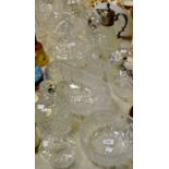 Glassware - pressed glass and silver plated Claret jug; a cut glass basket; a cut glass basket;