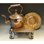 Metalware - an Arts and Craft snakeskin trivet; a Victorian copper kettle,