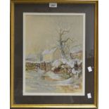 Michael Crawley (20th century) Snow Fall in Derbyshire signed, watercolour, 38.5cm x 28.