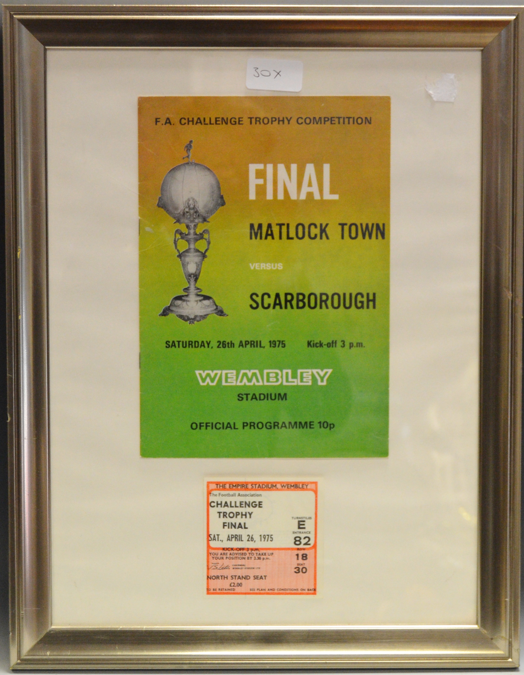 Matlock Town V Scarborough, Empire Stadium Challenge Trophy programme and ticket stub,